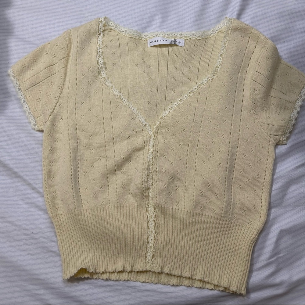 Altar'd State Cream Short Sleeve Top